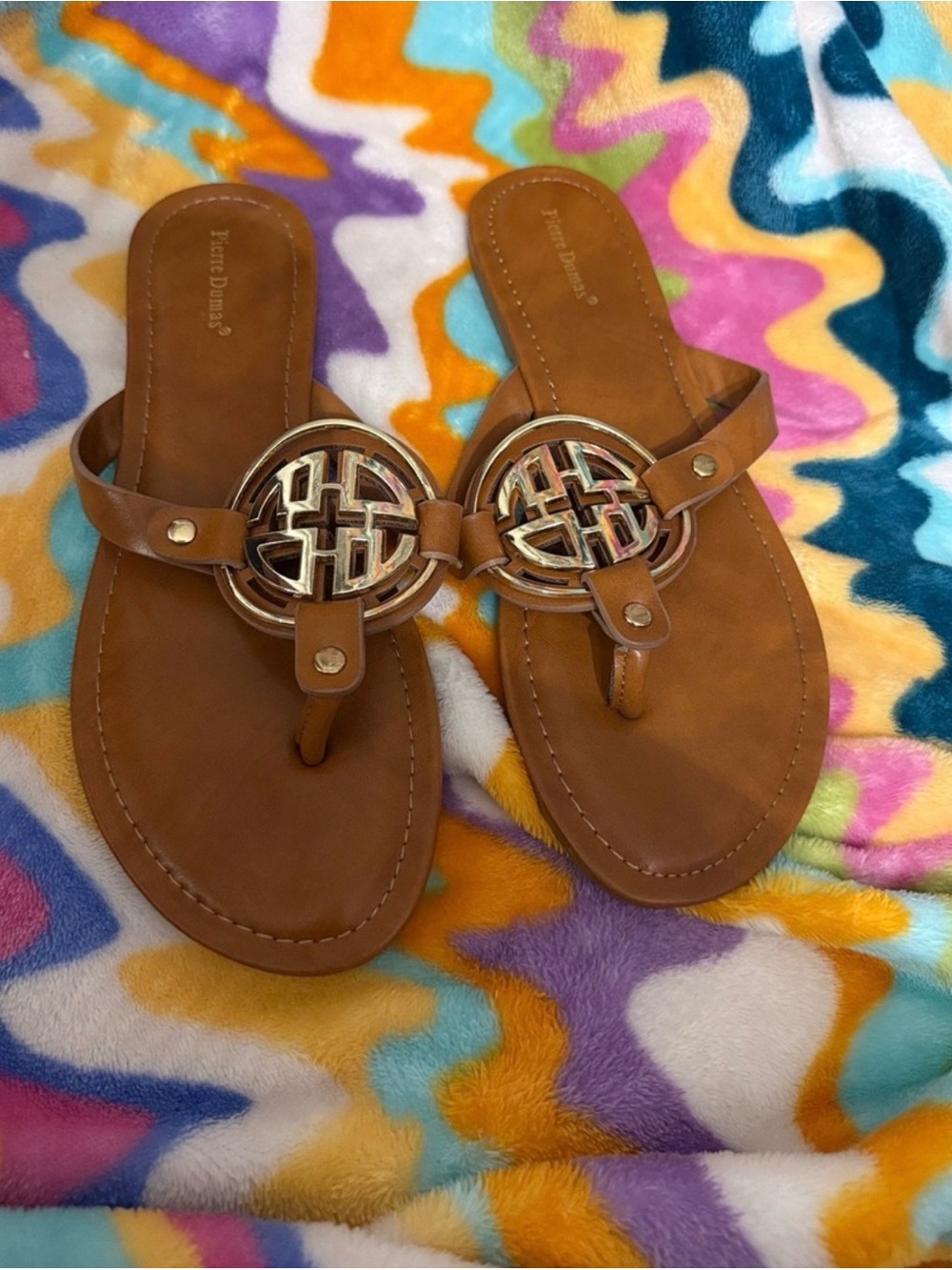 Pierre Dumas Tan Slide Sandals with Sling Strap